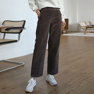 复古高腰显腿直灯芯绒直筒裤
