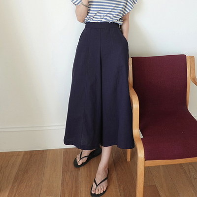 高腰棉麻裤子七分阔腿裤显瘦