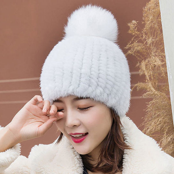 水貂帽子冬季皮草新款女士貂皮狐狸球帽护耳加厚保暖时尚百搭韩版