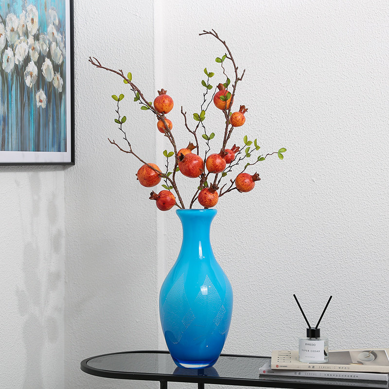 现代艺术蓝色海洋琉璃花瓶摆件轻奢客厅酒店餐桌玄关工艺品摆设