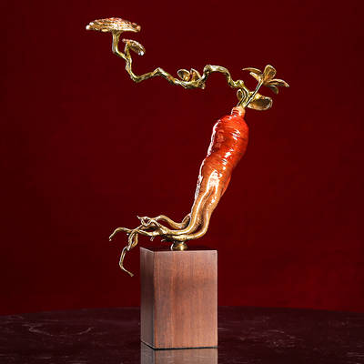 纯铜人参人生如意彩铜客厅酒店玄关样板房博古架贺寿乔迁送礼摆u.