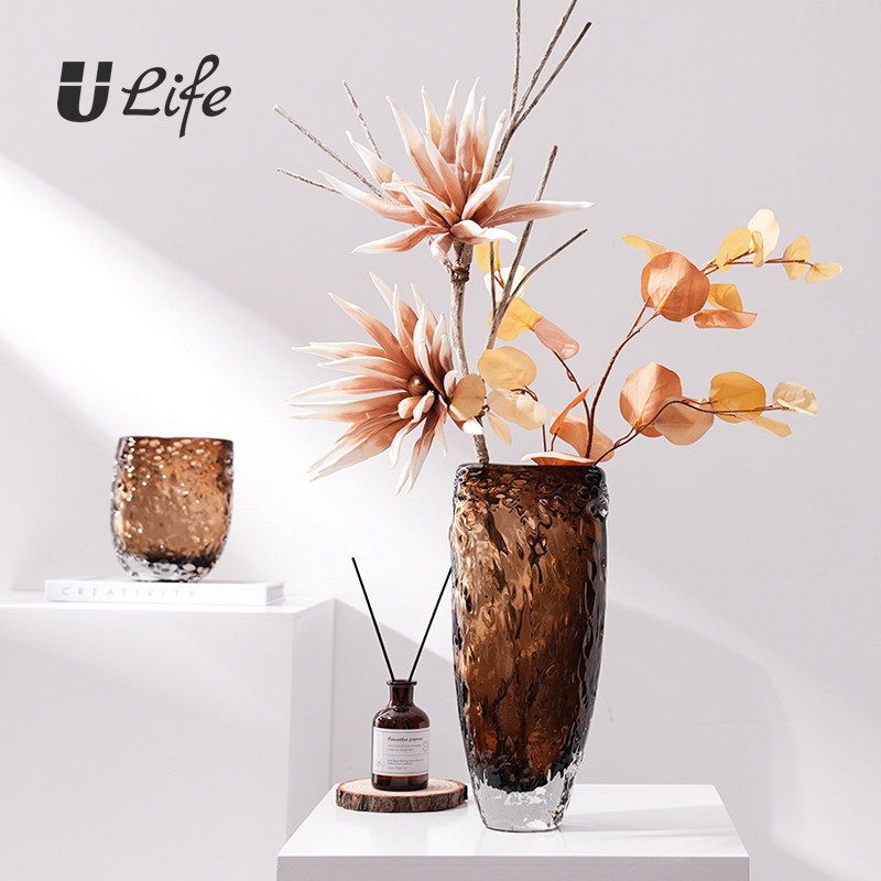 冰川琉璃锤纹咖色艺术花瓶现代轻奢客厅样板房酒店玄关装饰品摆件,家居饰品,花瓶,淘宝优惠券,粉丝福利购,淘宝优惠卷