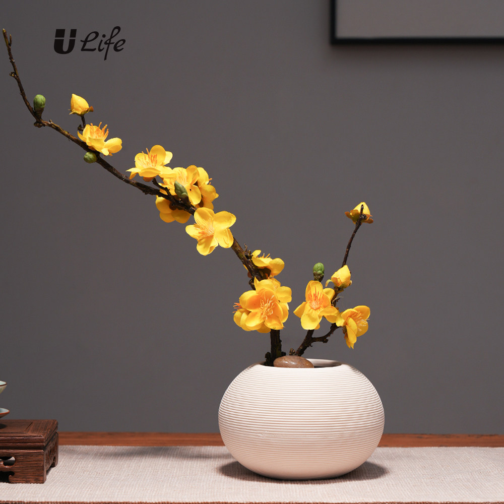 新中式白色素烧陶瓷花瓶套装摆件简约梅花干花器客厅腊梅插花摆设