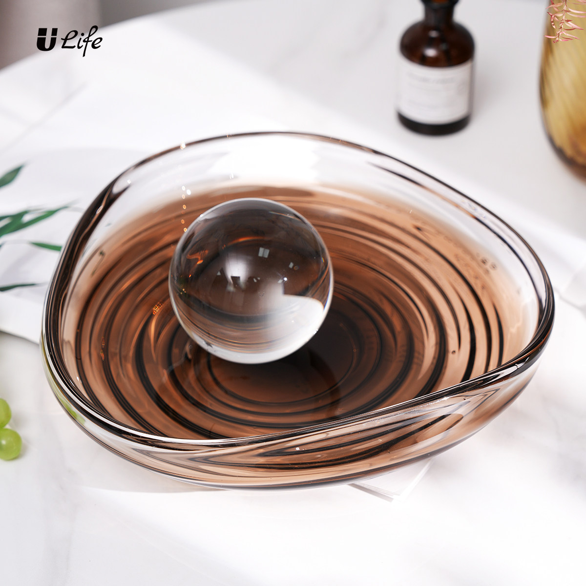 现代琉璃水果盘意式极简客厅茶几样板间餐桌厚实摆件装饰品干果盘