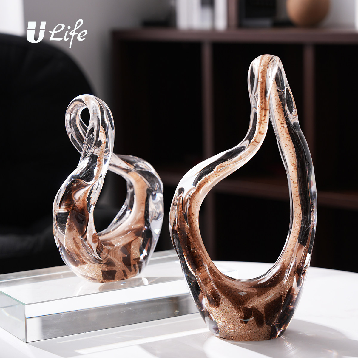 棕璃曲韵琉璃艺术摆件创意抽象手工摆件客厅玄关酒柜装饰品工艺品,家居饰品,装饰摆件,淘宝优惠券,粉丝福利购,淘宝优惠卷