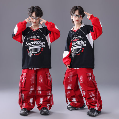街舞儿童潮服春晚喜庆演出服少儿服装男童hiphop童装嘻哈风套装酷