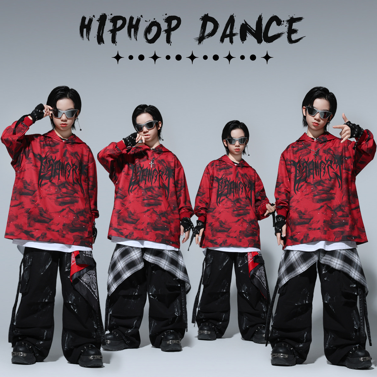 儿童街舞服装嘻哈男童连帽卫衣套装hiphop少儿架子鼓表演出服潮酷