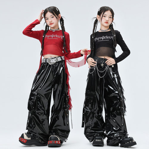 爵士舞女童服装潮酷时髦跳舞上衣韩版少儿jazz街舞演出服女孩套装