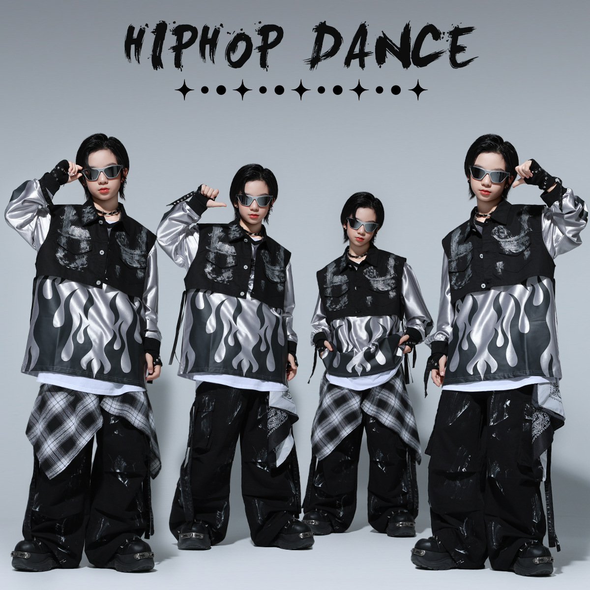 儿童街舞演出服酷帅男童潮牌马甲套装时髦少儿hiphop舞蹈表演炸街