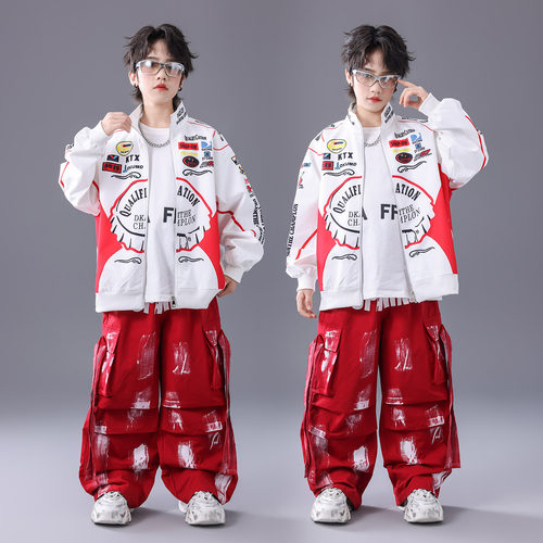 春晚儿童喜庆街舞演出服少儿服装hiphop童装架子鼓男童潮服套装酷