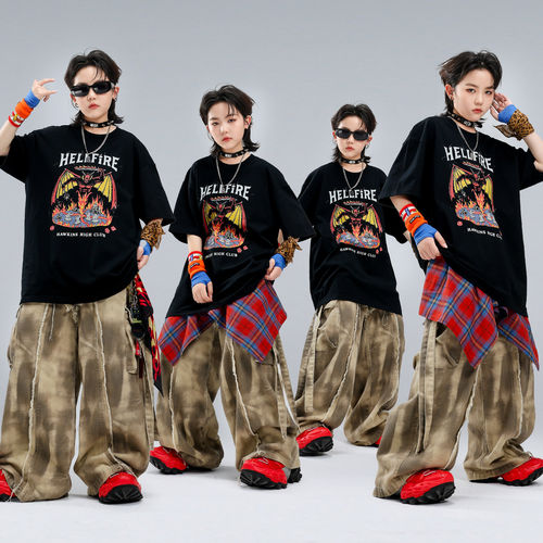 儿童街舞演出服嘻哈男女童夏季套装潮酷少儿hiphop舞蹈表演服炸街