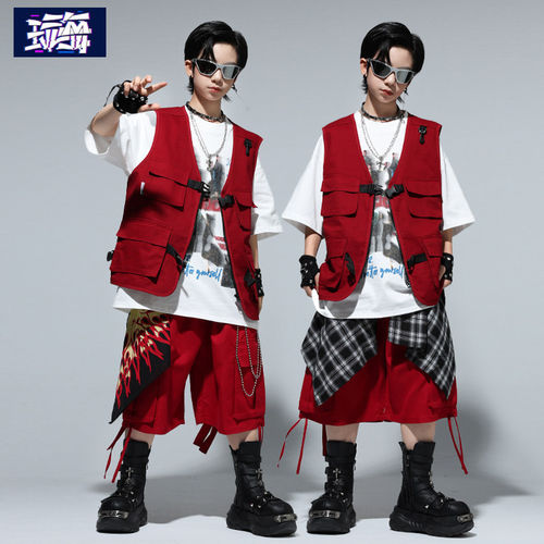 街舞潮服儿童马甲套装机能风酷帅少儿hiphop男童嘻哈舞台演出时髦