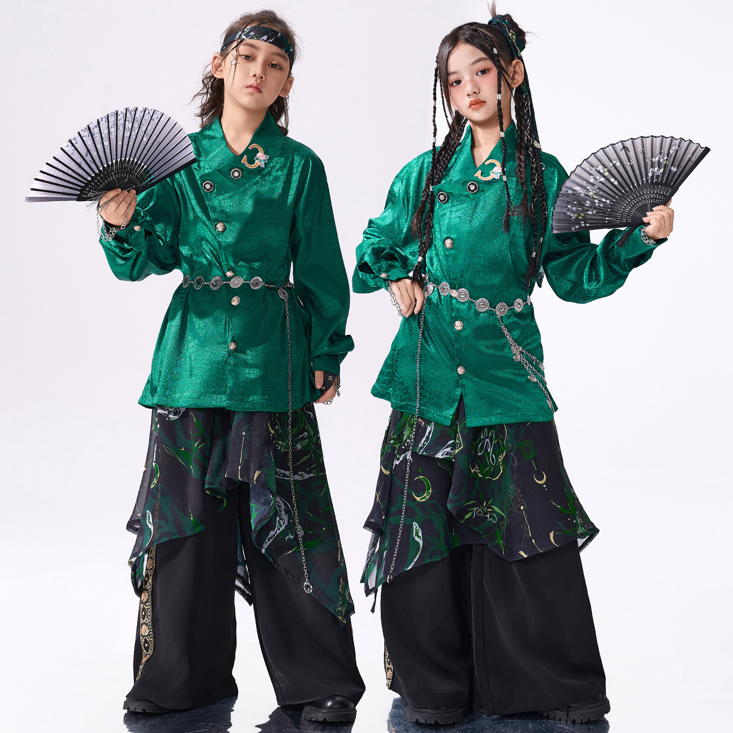 儿童中国风街舞演出服男女童hiphop嘻哈少儿国潮舞蹈表演套装男孩