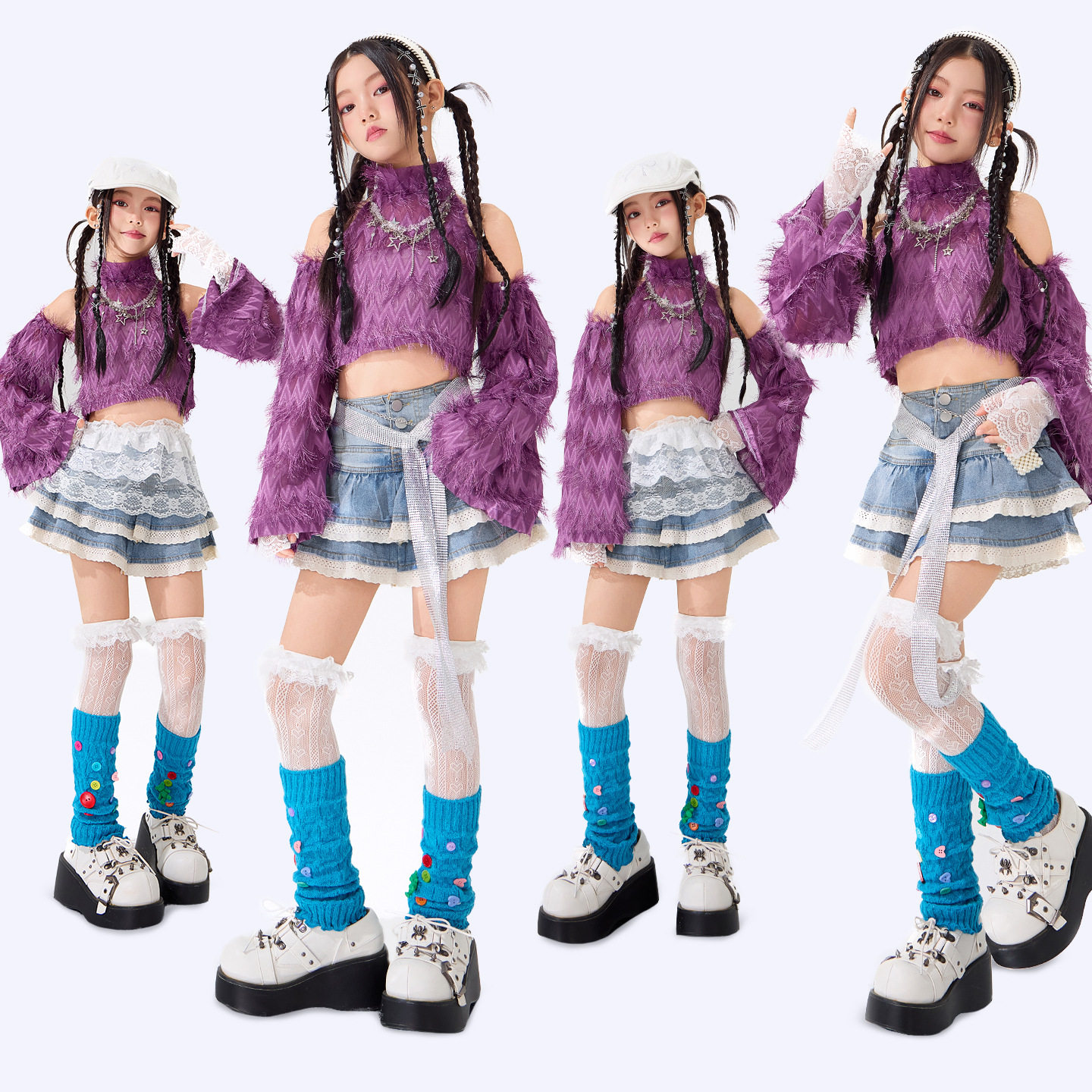 爵士舞女童服装少儿毛毛炸街牛仔表演出服儿童JAZZ舞台模特走秀服