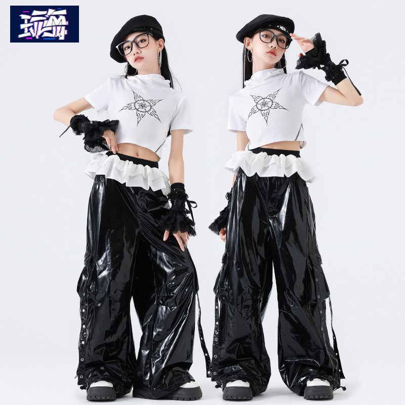 女童爵士舞演出服儿童街舞服装女团练功服女孩走秀皮裤舞台装时髦