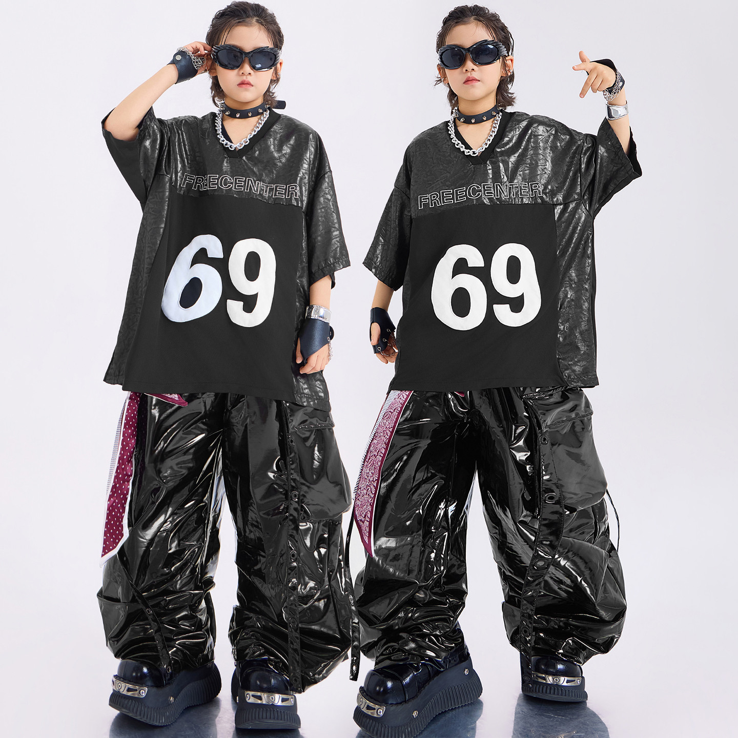 街舞儿童潮服嘻哈短袖演出服装男女童套装酷帅炸街潮牌少儿表演服