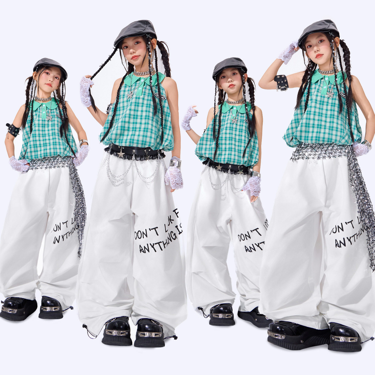 爵士舞演出服时髦儿童jazz舞台走秀服装酷炫女童露脐舞蹈表演服夏