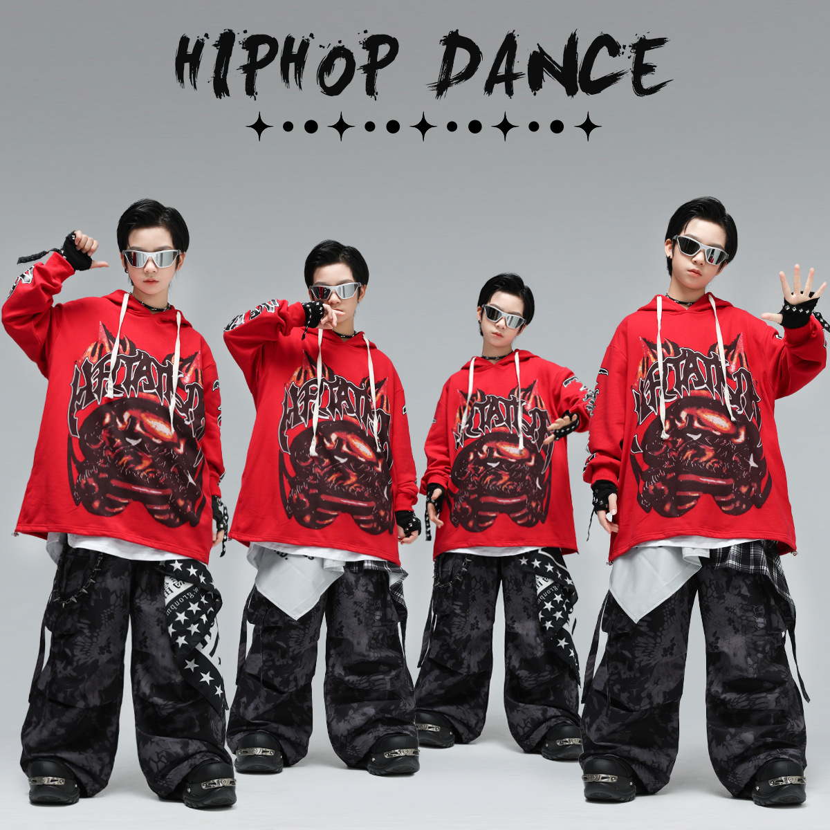儿童街舞演出潮服嘻哈男女童连帽卫衣炸街少儿hiphop表演套装时髦