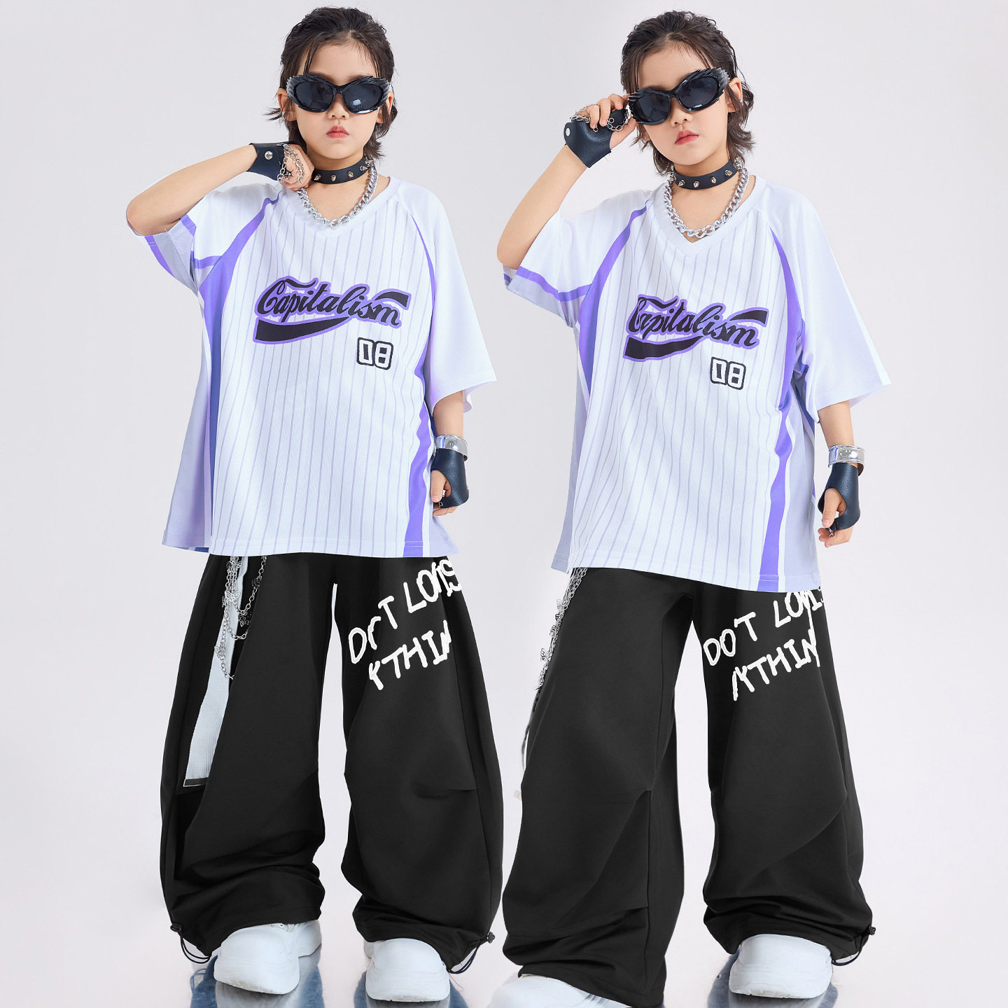 街舞儿童潮服嘻哈男童潮酷舞蹈服夏时髦爵士舞女童服装六一表演服