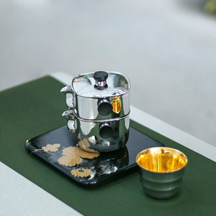 莺歌烧新品316不锈钢 便携式旅行茶具小套装户外旅行露营泡茶壶