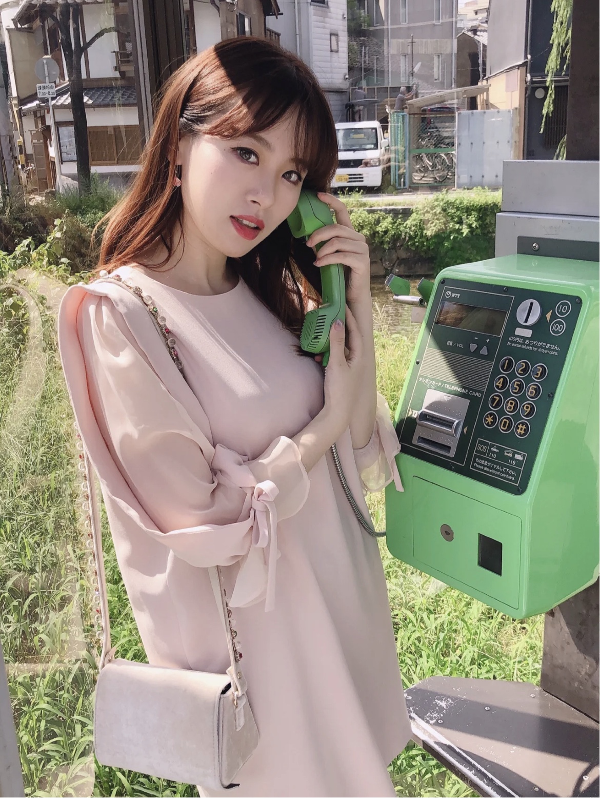 SN石原里美甜甜淑女气质雪纺拼接泡泡袖宽松日系连衣裙SWFO214203
