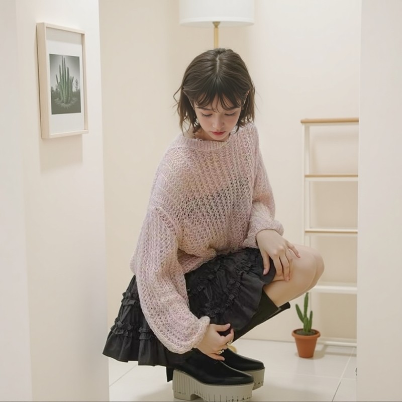 亮片针织毛针织衫甜美系带套头