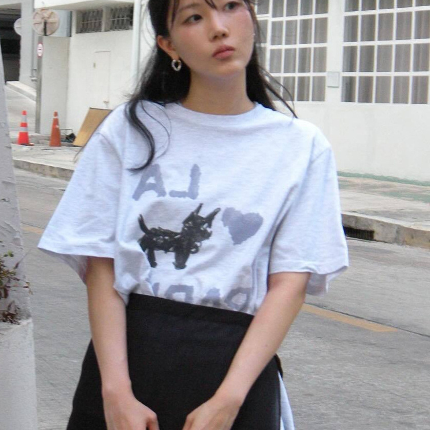 可爱小狗！Jennie李智恩IU同款T恤趣味印花圆领纯棉短袖宽松情侣T