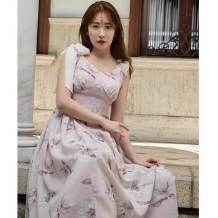 特惠捡漏！娘娘家同款连衣裙甜美气质太阳花蝴蝶结肩带收腰大摆连