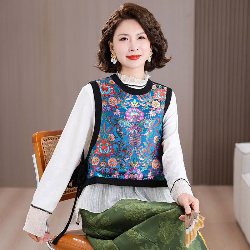 复古民族风织锦提花马甲女春秋