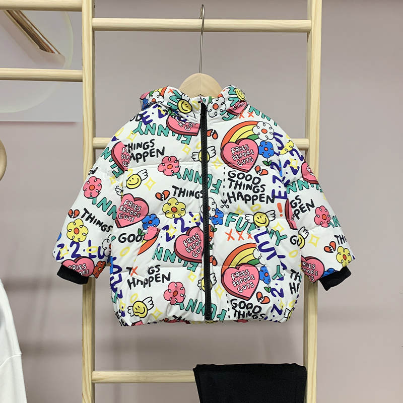 海娃娃中长款儿童印花羽绒服