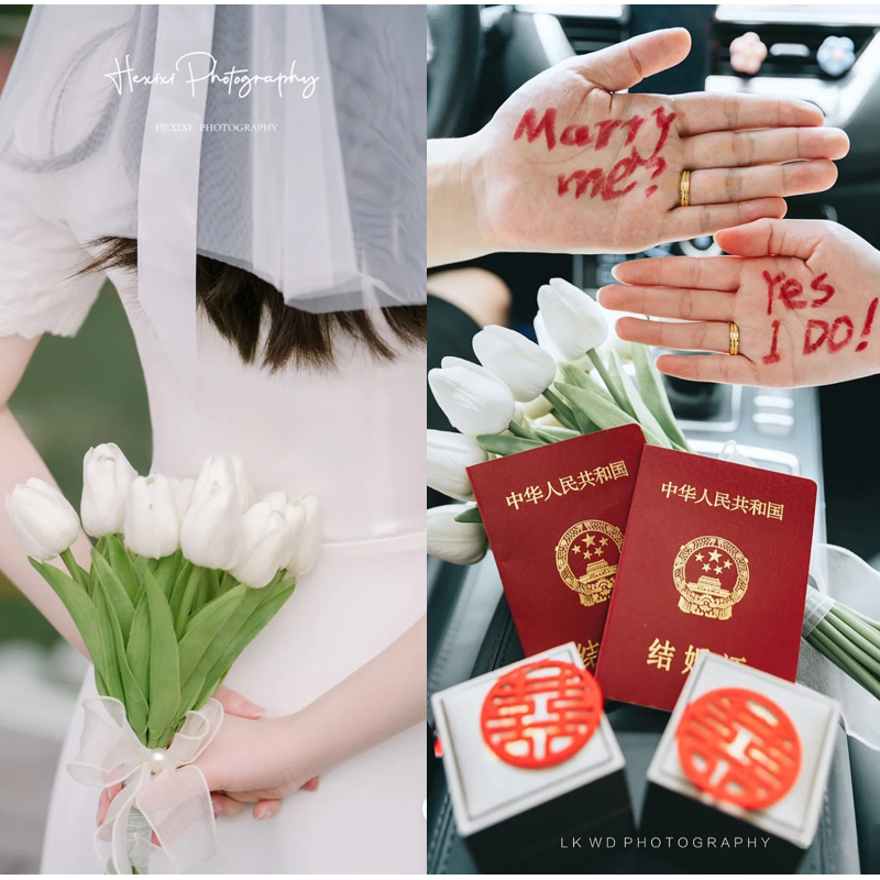 领证登记拍照道具喜字手持牌捧花