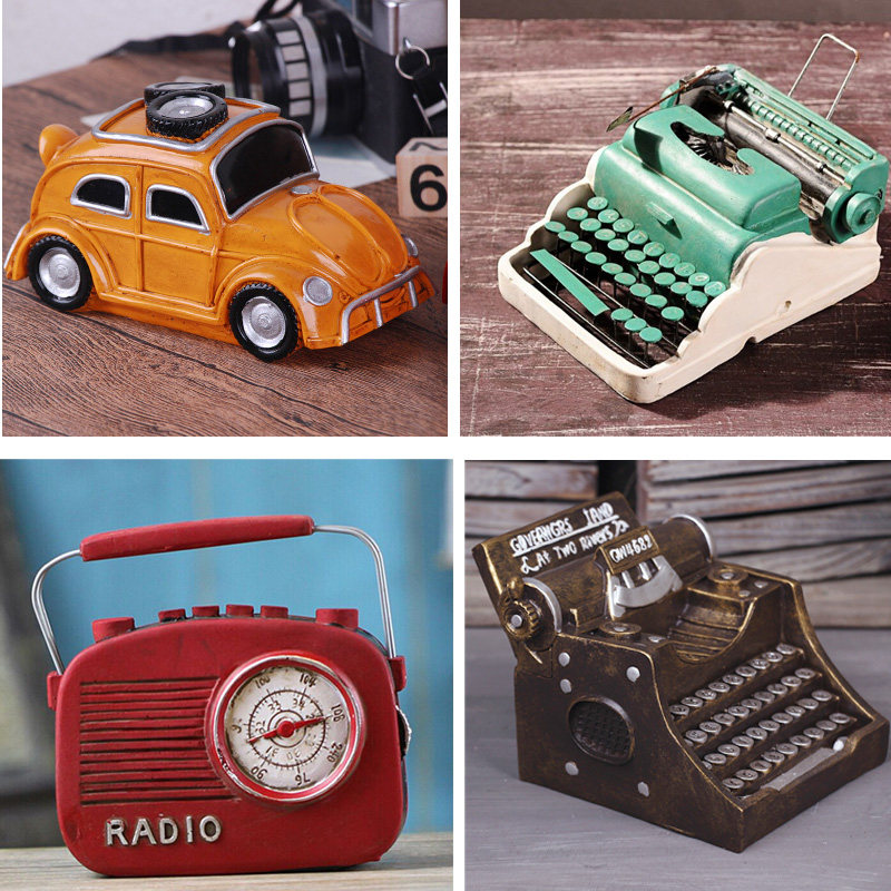 儿童摄影拍照树脂道具复古小汽车工艺品存钱罐老爷车模型装饰摆件