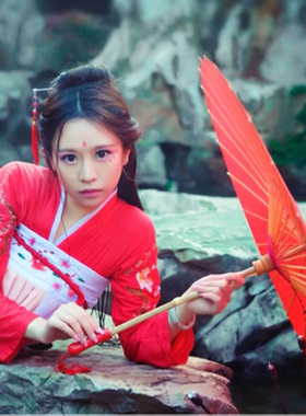 红色古装油纸伞cos古风流苏女古典红中国风道具走秀汉服古典舞蹈
