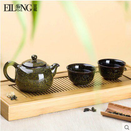 台湾宜龙品质曜变繁星天目陶瓷茶具套装茶壶茶杯1壶2杯礼盒包邮