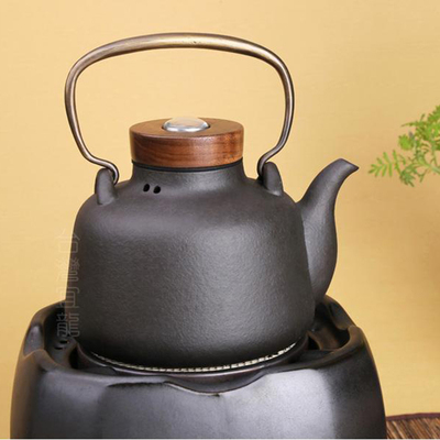 台湾EILONG/宜龙配件月泉感温式陶壺燒水壺手工銅把提梁煮茶壺