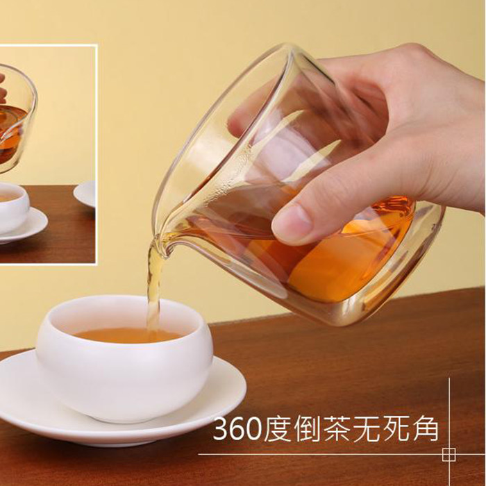 正品台湾EILONG/宜龙功夫茶具新款双层玻璃匀海茶海公道杯加厚隔