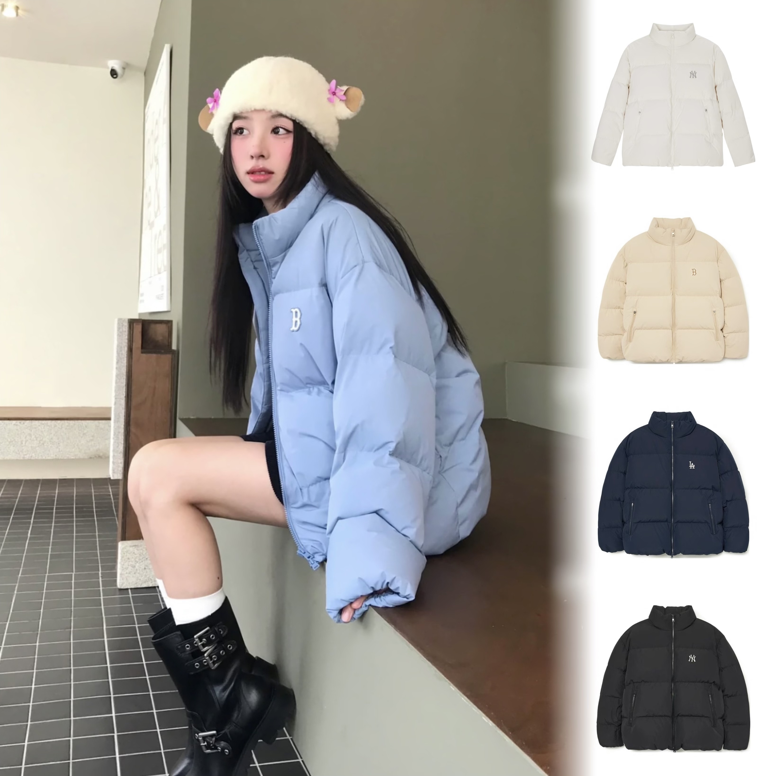 韩国MLB正品23虞书欣同款男女情侣短款休闲羽绒服面包服3ADJB0336