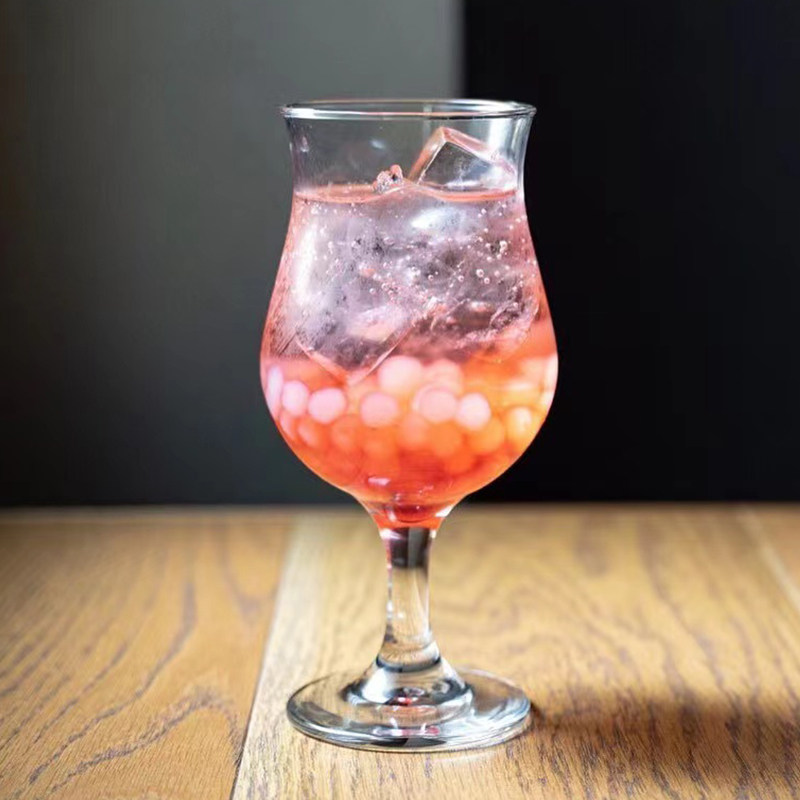 水果茶郁金香型鲜榨果汁鸡尾酒高脚啤酒奶茶精酿苏打餐厅玻璃杯