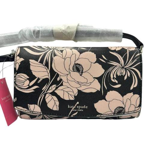 Kate Spade Gardenia Floral印花Addison手拿斜挎包黑色