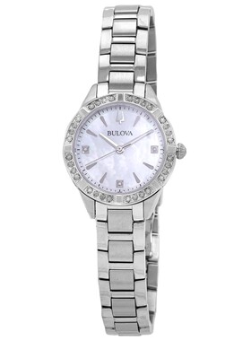 代购宝路华Bulova 96R253女手表Sutton石英镶钻水晶白色表盘
