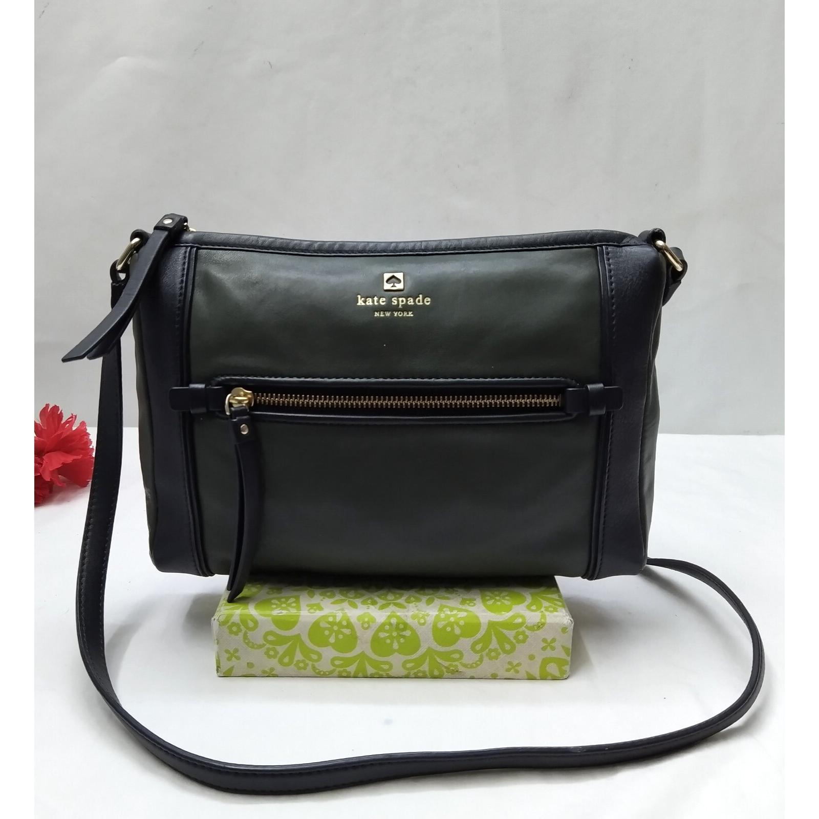 kate spade New York橄榄色绿色真皮Zipper斜挎包