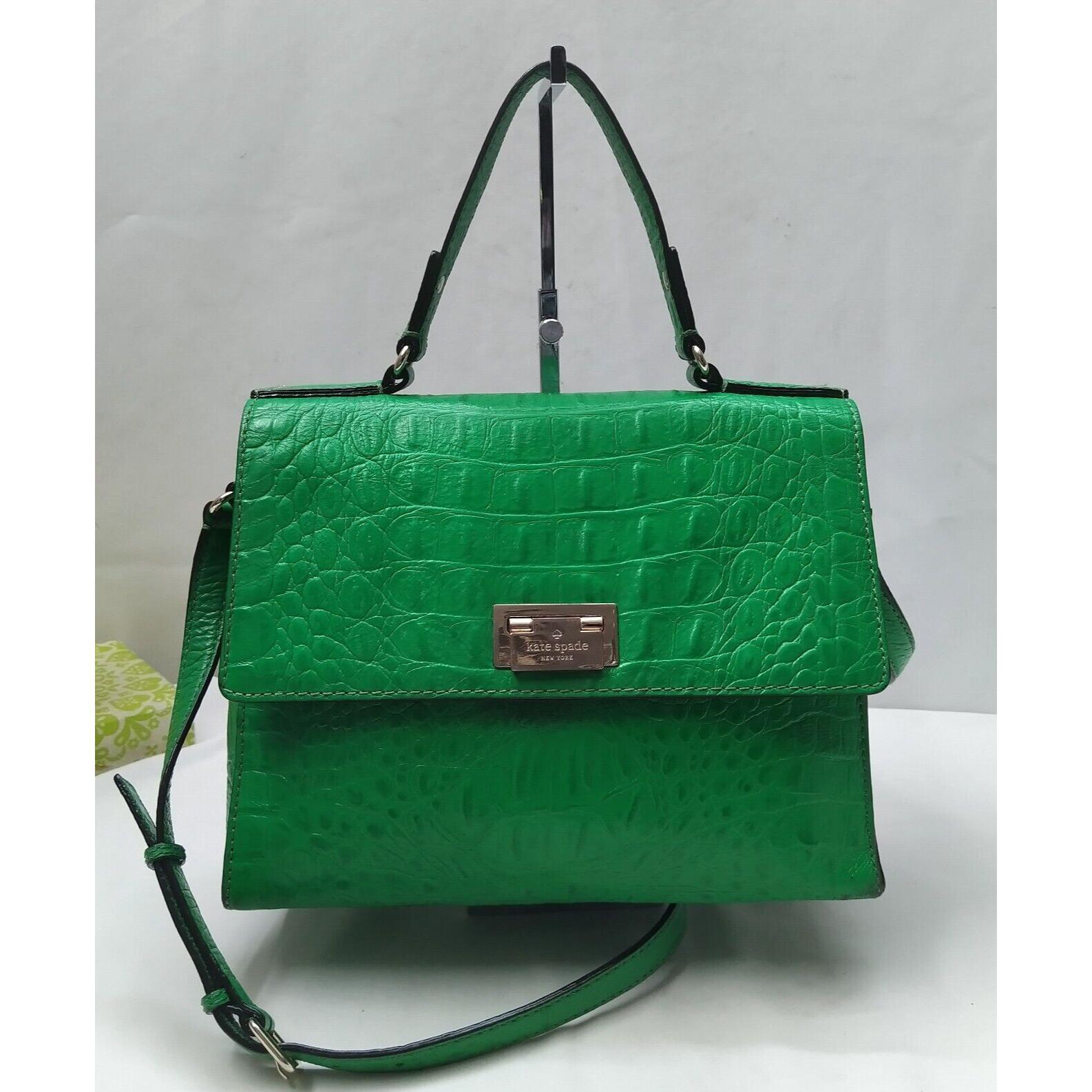 kate spade New York绿色真皮压花顶部把手Pushlock两用包