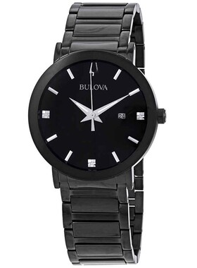 代购Bulova宝路华Modern镶钻黑色表盘男士手表98D144