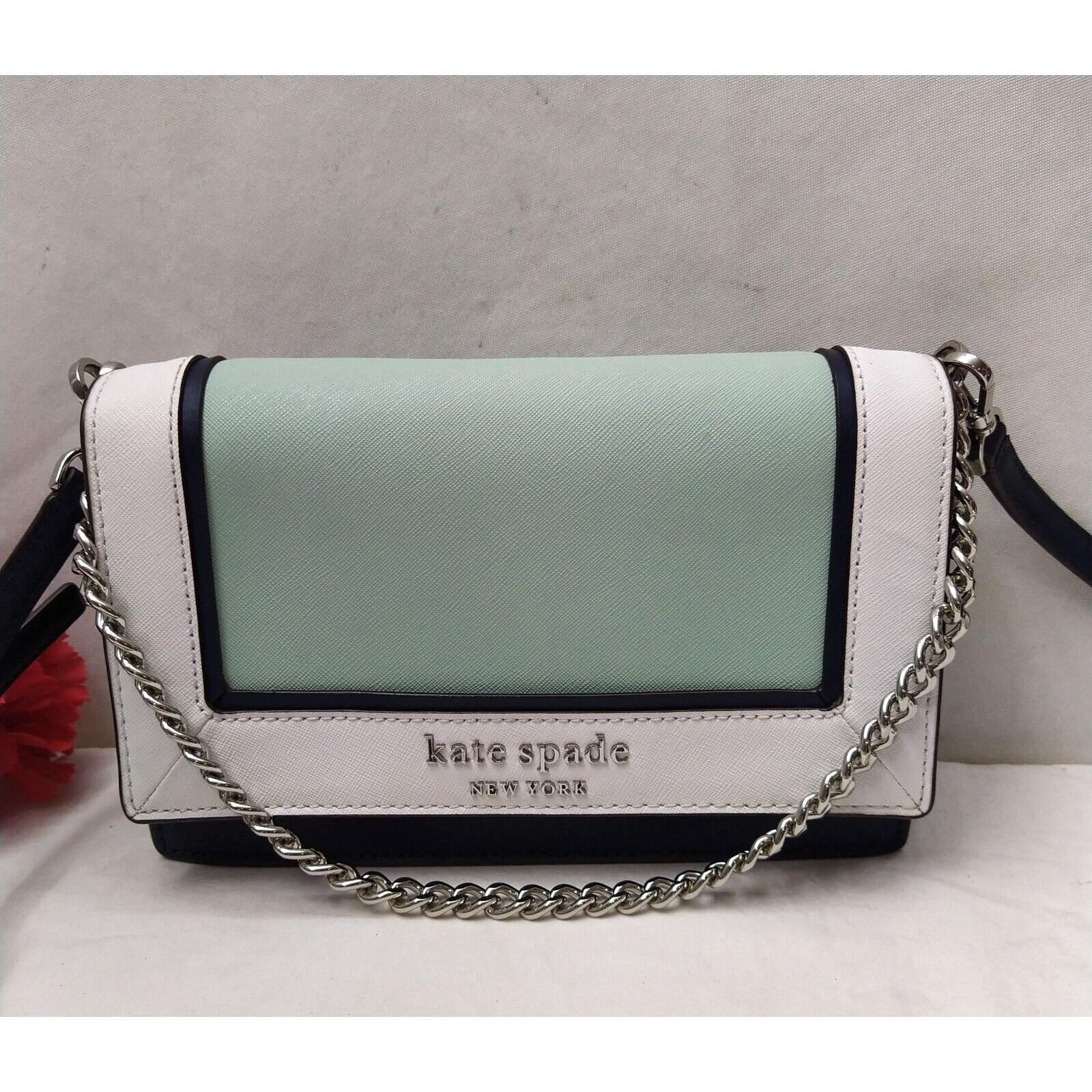 kate spade new york通用款女包撞色蓝色白色真皮链表带