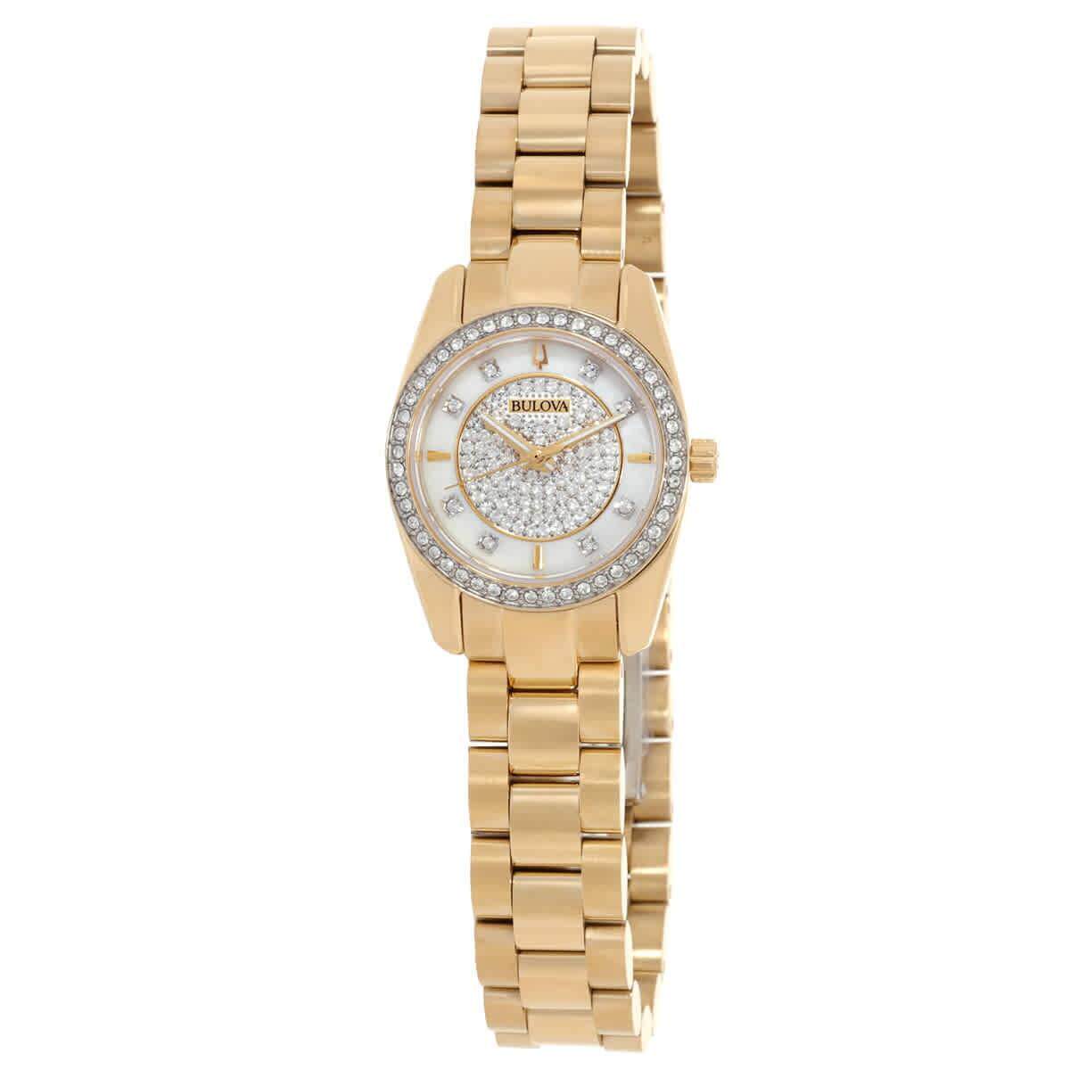 宝路华Bulova 98X137女手表水晶石英白色表盘女士手镯
