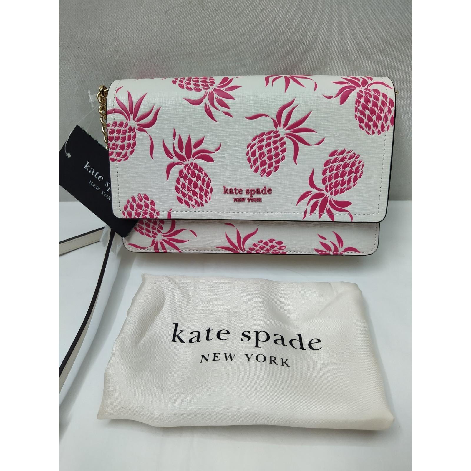 kate spade New York Morgan奶白多色真皮Pineapples斜挎包