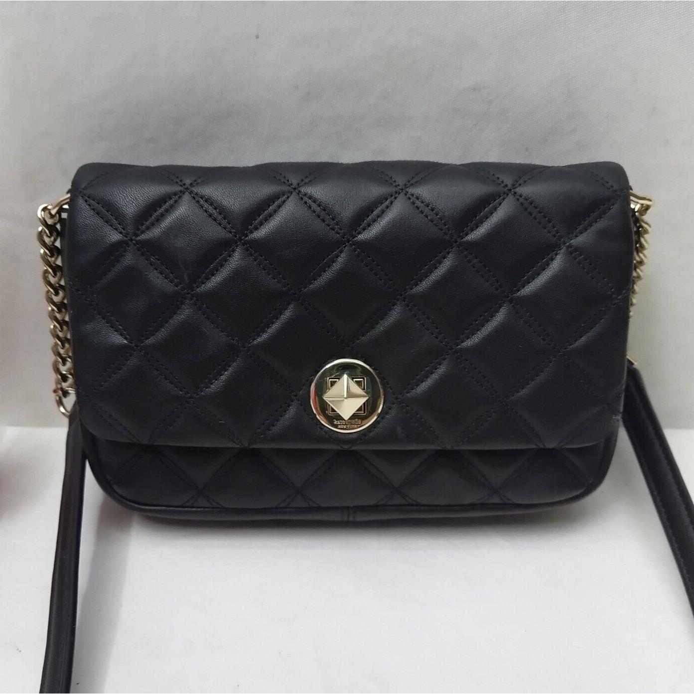 kate spade new york通用款女包小袋黑色真皮被纹Turnlock