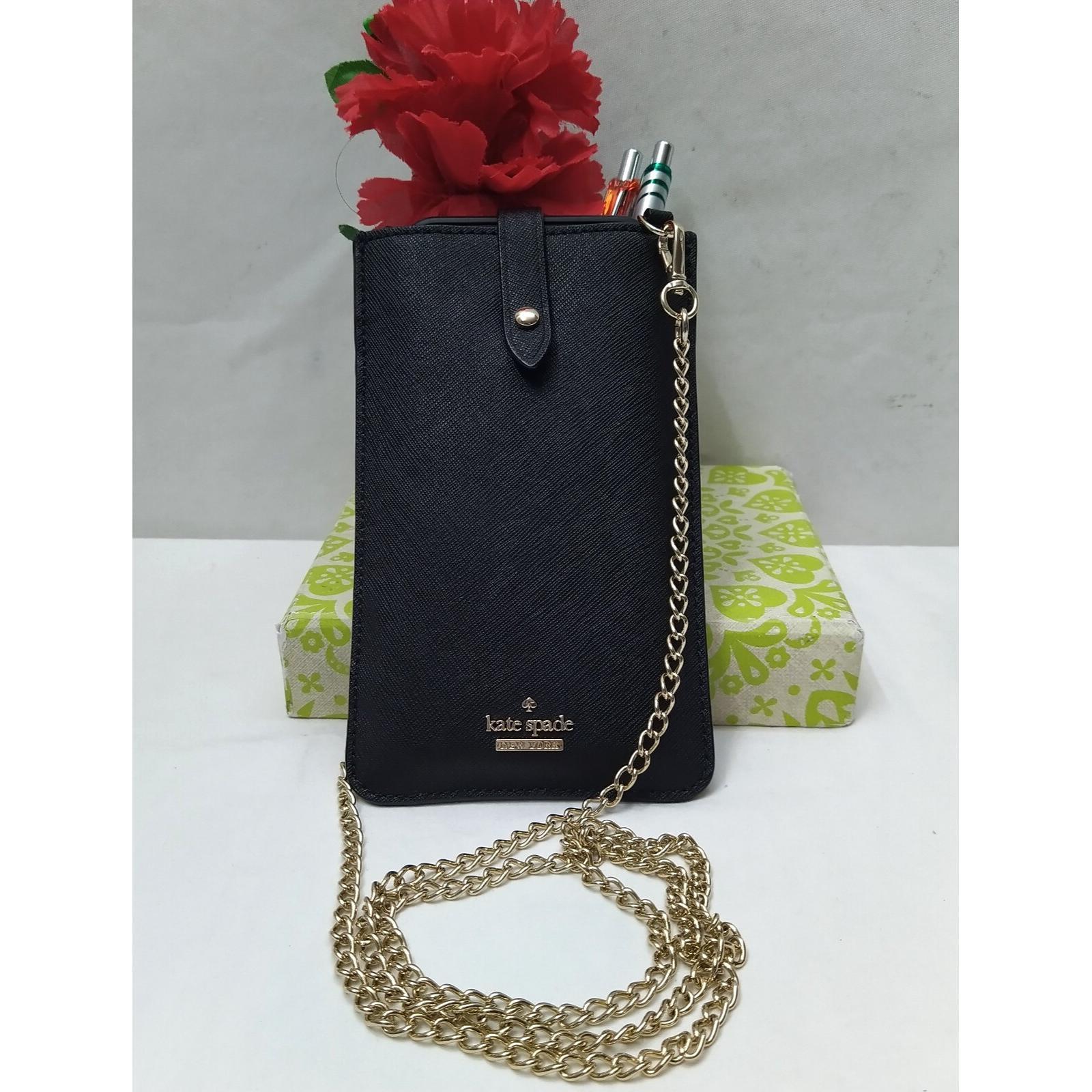 kate spade new york通用款女包黑色真皮链表带Credit卡