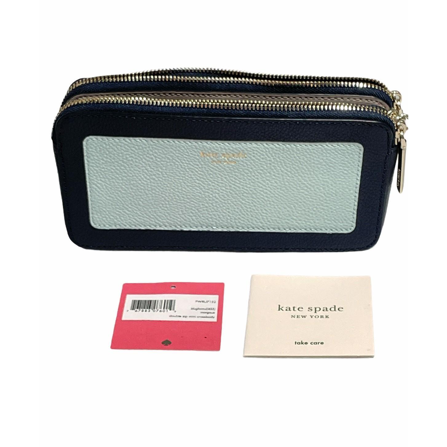Kate Spade Margaux双拉链真皮迷你斜挎包蓝色
