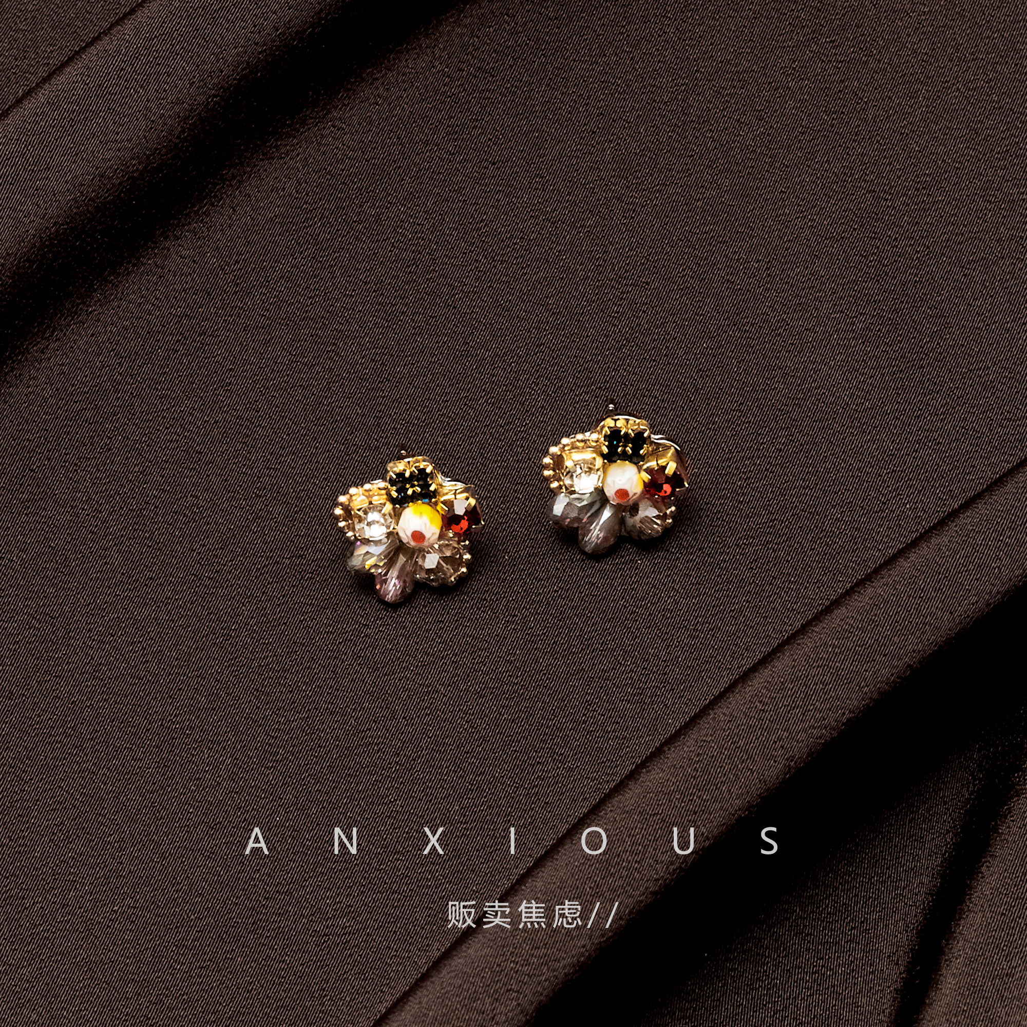 法式vintage彩色花朵耳环小众